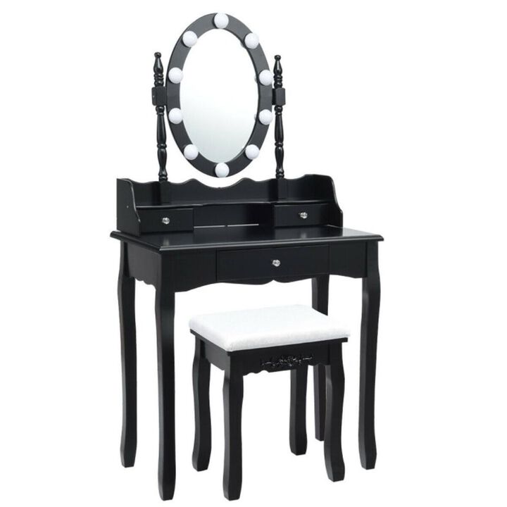Hivvago Oval Mirror Vanity Set  with 10 LED Dimmable Bulbs and 3 Drawers