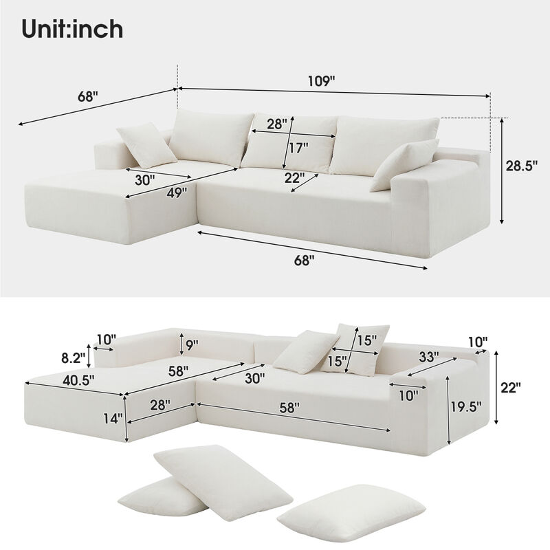 109x68 Modular Sectional Living Room Sofa Set, Modern Minimalist Style Couch