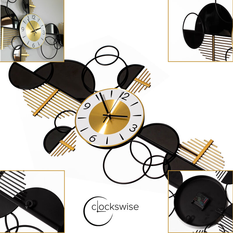 Big half-moon Wall Clock, Decorative Unique Metal 32.75” Oversize Timepiece – Mounted vertical or horizontal–for Traditional, Minimalist, and Modern Use – Hanging Supplies Included, Unique Home Decor