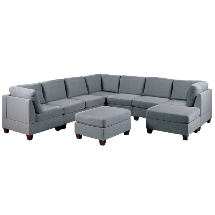 9pc Corner Sectional Couch Modular Sofa Set Living Room Furniture Linen Fabric Ottomans