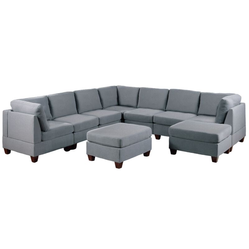 9pc Corner Sectional Couch Modular Sofa Set Living Room Furniture Linen Fabric Ottomans