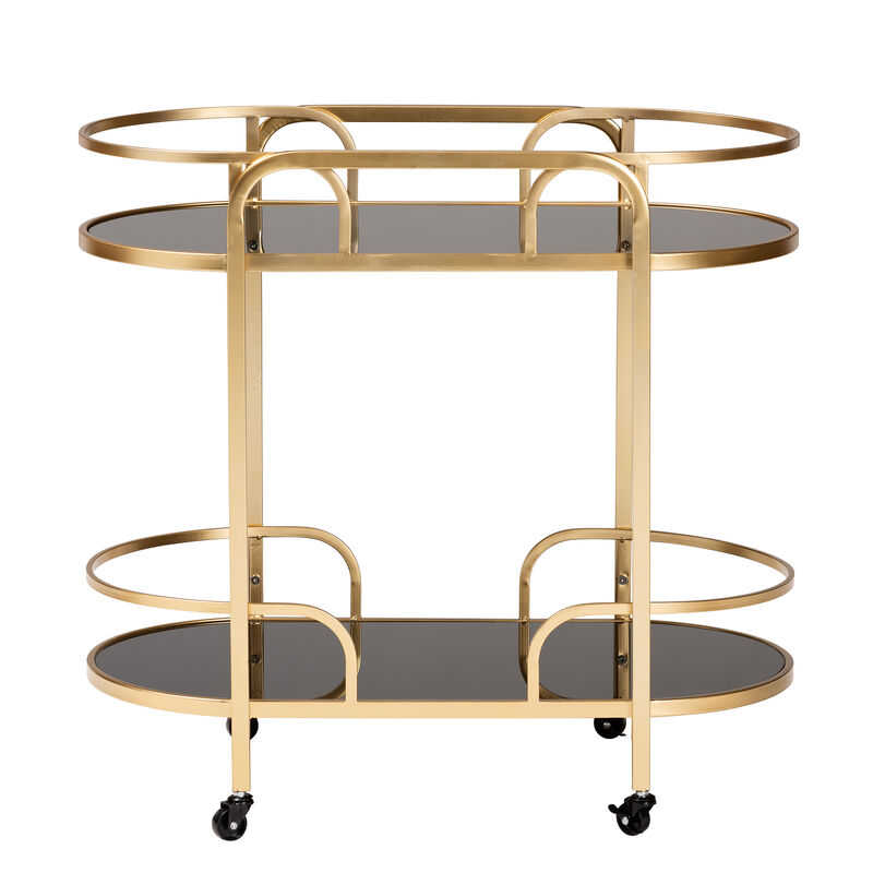 Baxton Studio Leighton and Luxe Gold Metal and Tempered Glass 2-Tier Wine Cart