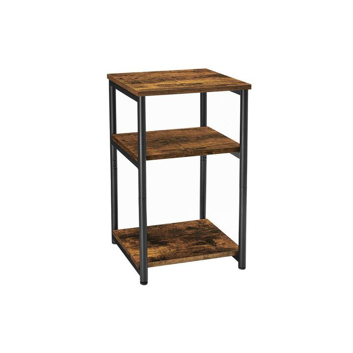 Tall Slim Side Table with Storage Shelves and Steel Frame for Living Room or Bedroom`
