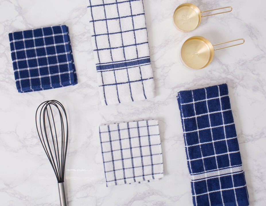 Set of 6 Blue and White Square Assorted Microfiber Absorbent Dishcloth 12"