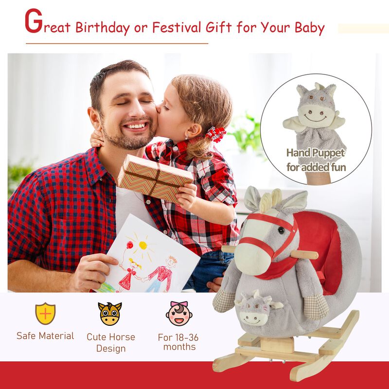 Gray Interactive Rocker: Horse with Cradlesong and Puppet for Toddlers