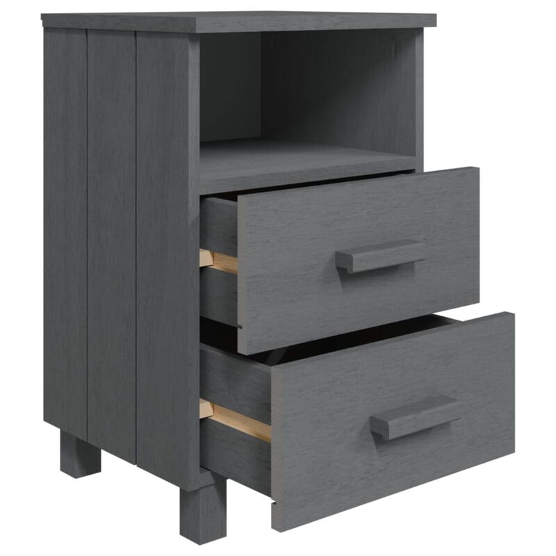 vidaXL Bedside Cabinet HAMAR - Solid Pine Wood Nightstand with Drawers, Compact Storage Unit, Stylish Dark Gray Bedroom Furniture.