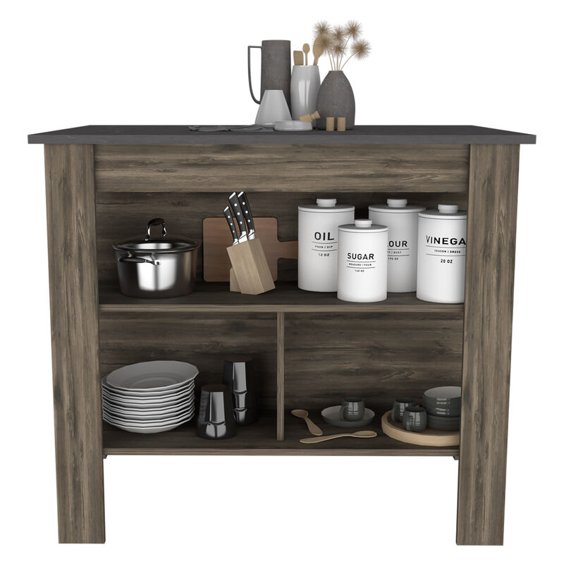 Kitchen Island Dozza, Kitchen, Dark Brown / Onyx