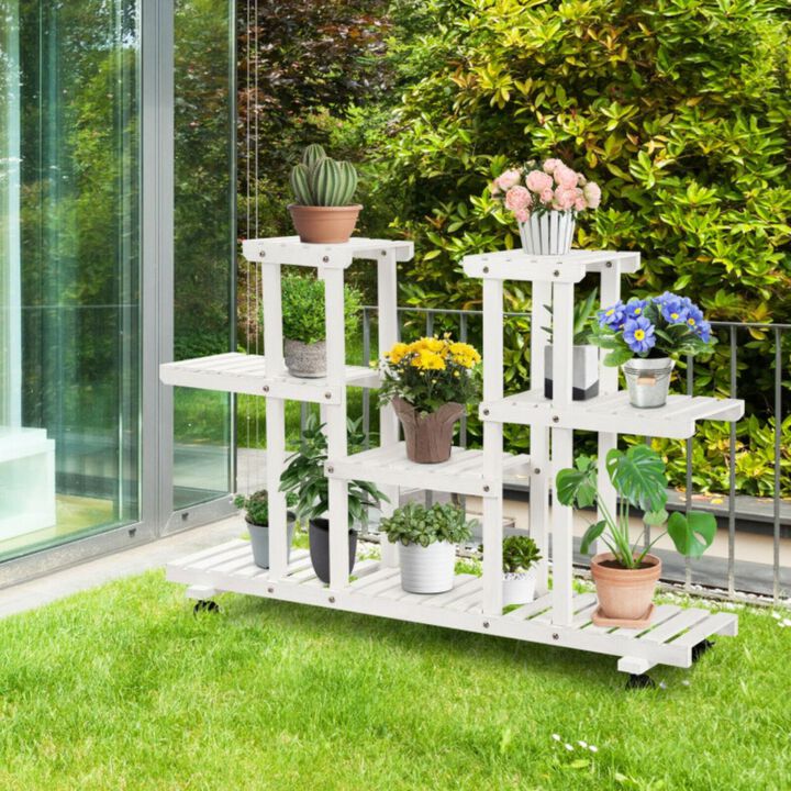 Hivvago 4-Tier Wood Casters Rolling Shelf Plant Stand