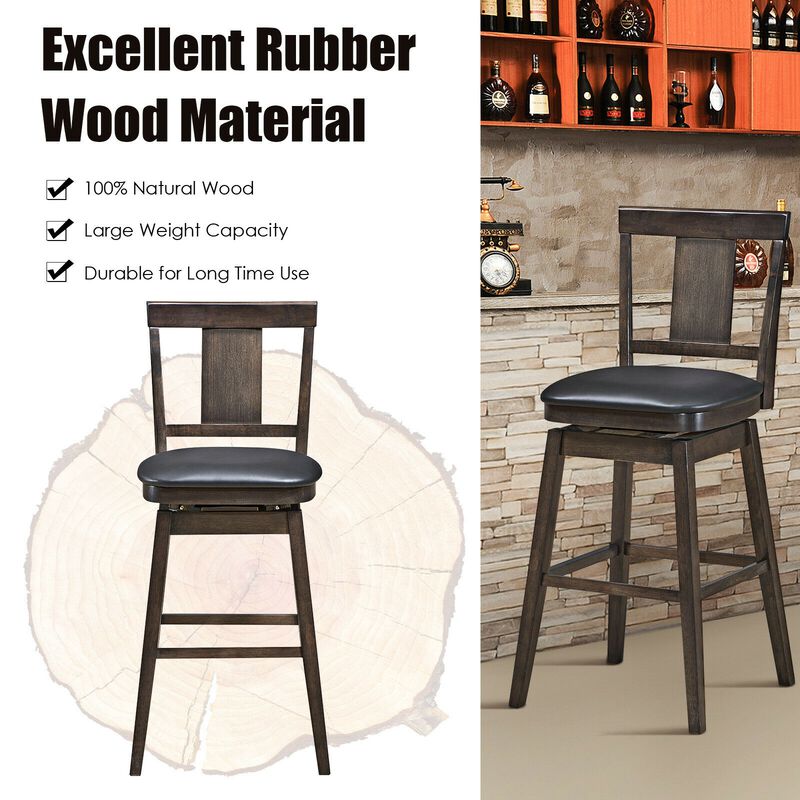 29 Inch 360 Degree Swivel Classic Wooden Counter Height Bar Stool