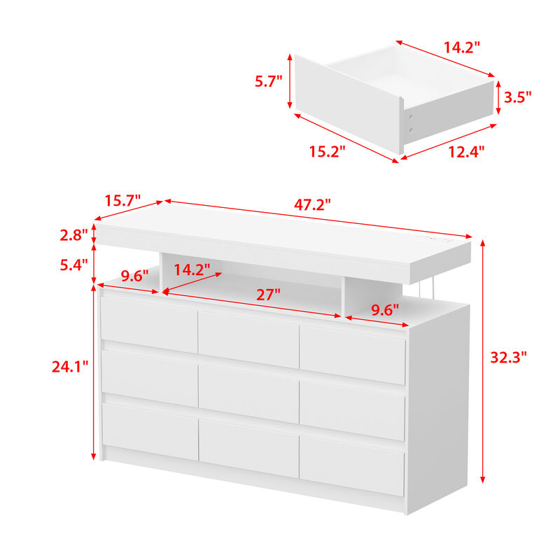 FUFU&GAGA White TV Stand with Drawers and Open Shelving, (47.2" W x 15.7" D x 32.3" H),White