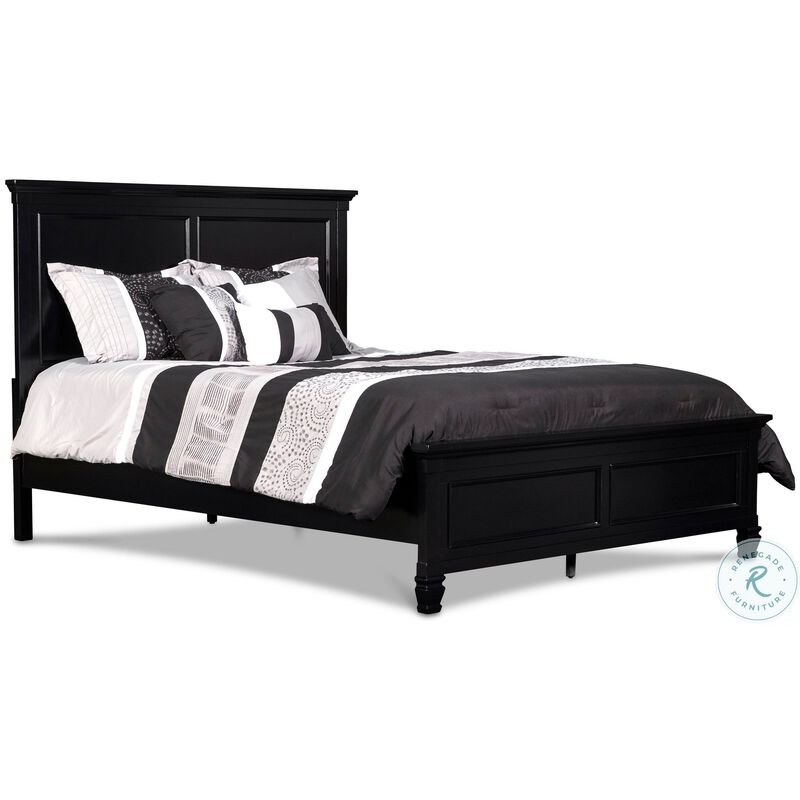 Umi Queen Size Bed, Classic Panel Design with Molded Details, Black Wood - Benzara