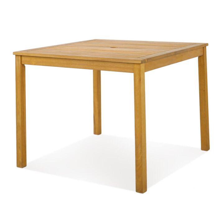 Hivvago Square Acacia Wood Outdoor Dining Table with Umbrella Hole