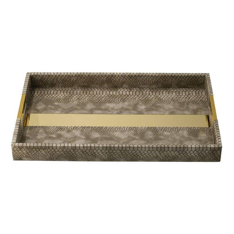 Set of 2 Textured Nesting Trays, MDF Frame, Vegan Faux Leather, Flannel - Benzara