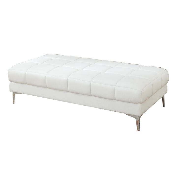 Modish Bonded Leather Ottoman In White-Benzara