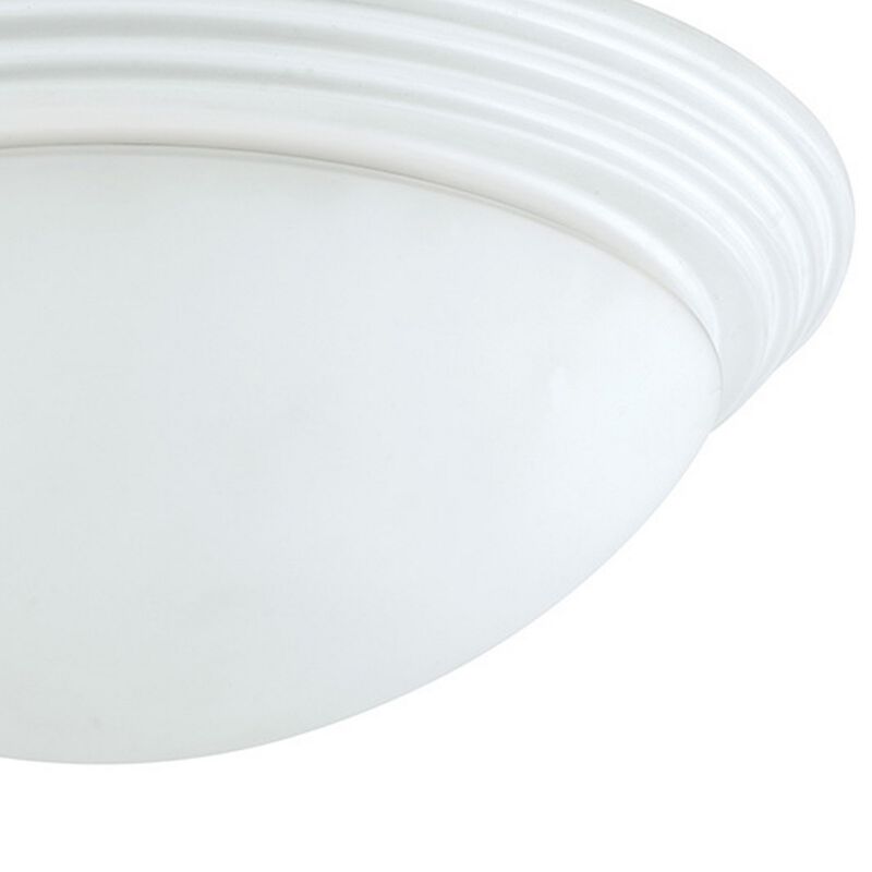 Dome Shaped Glass Ceiling Lamp with Hardwired Switch, White and Clear-Benzara