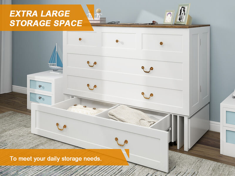 Murphy Bed Cabinet,Murphy Bed Queen with USB, Murphy Bed Cabinet with Drawer,White Cabinet Bed  for Guest Room