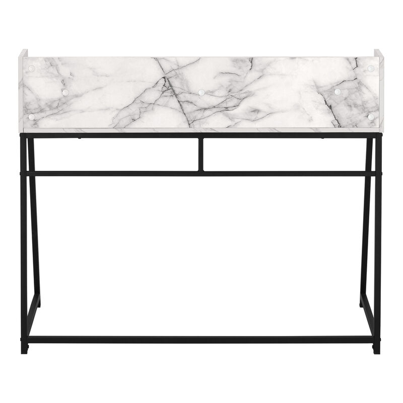 Monarch Specialties I 7549 Computer Desk, Home Office, Laptop, Storage Shelves, 48"L, Work, Metal, Laminate, White Marble Look, Black, Contemporary, Modern