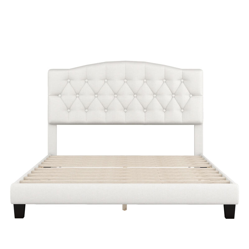 Upholstered Platform Bed With Saddle Curved Headboard And Diamond Tufted Details, Queen