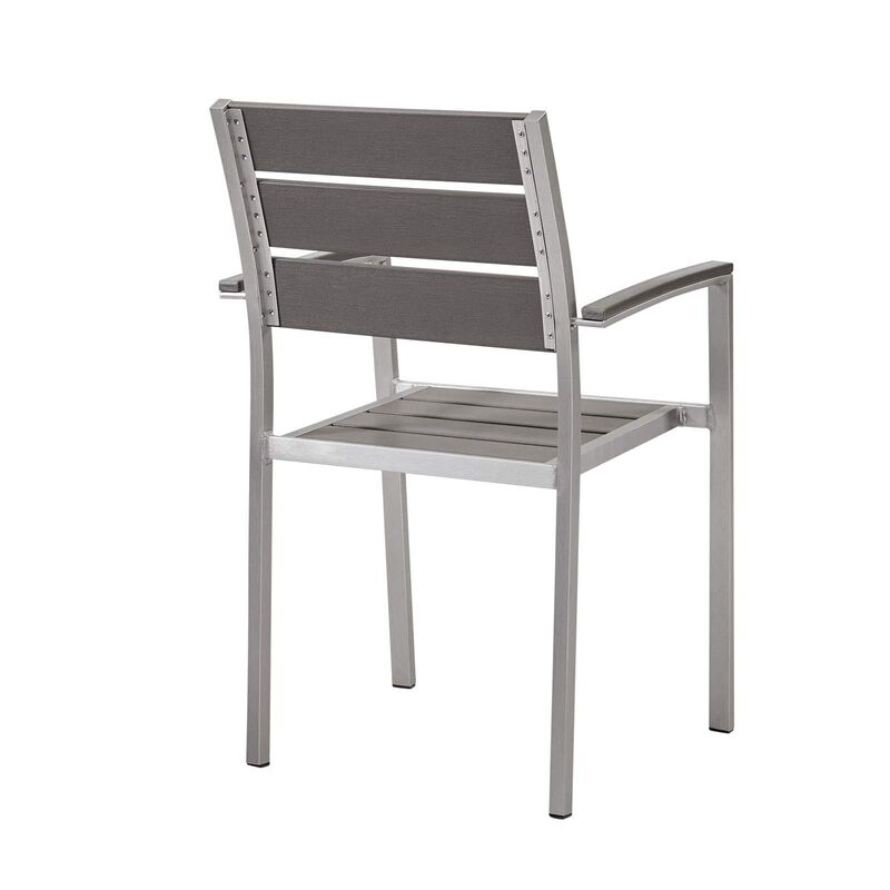 Modway EEI-3130-SLV-GRY Shore Outdoor Patio Aluminum Silver Gray, One Dining Wood Armchair
