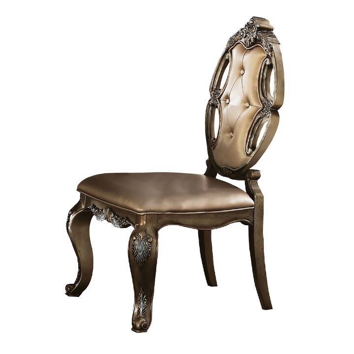 26 Inch Dining Chair, Faux Leather, Set of 2, Champagne Gold-Benzara