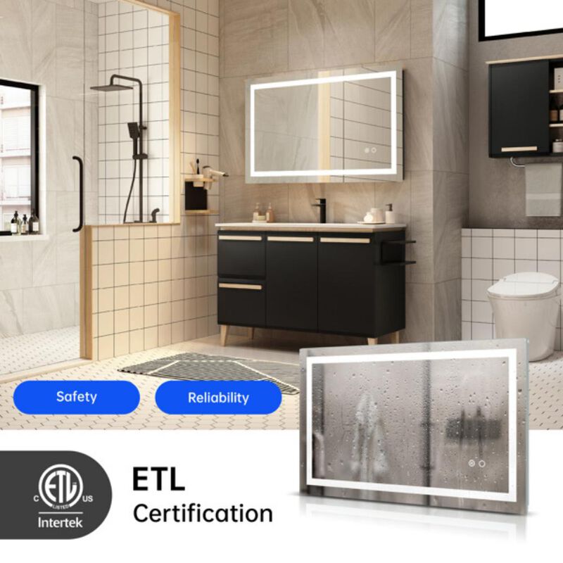 LED Lighted Bathroom Wall-Mounted Mirror High Lumen, Anti-Fog with Separate Controls and Dimmer Function for Custom Lighting