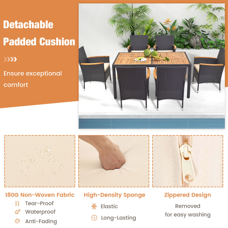 7 Pieces Outdoor Dining Set with Umbrella Hole for Backyard