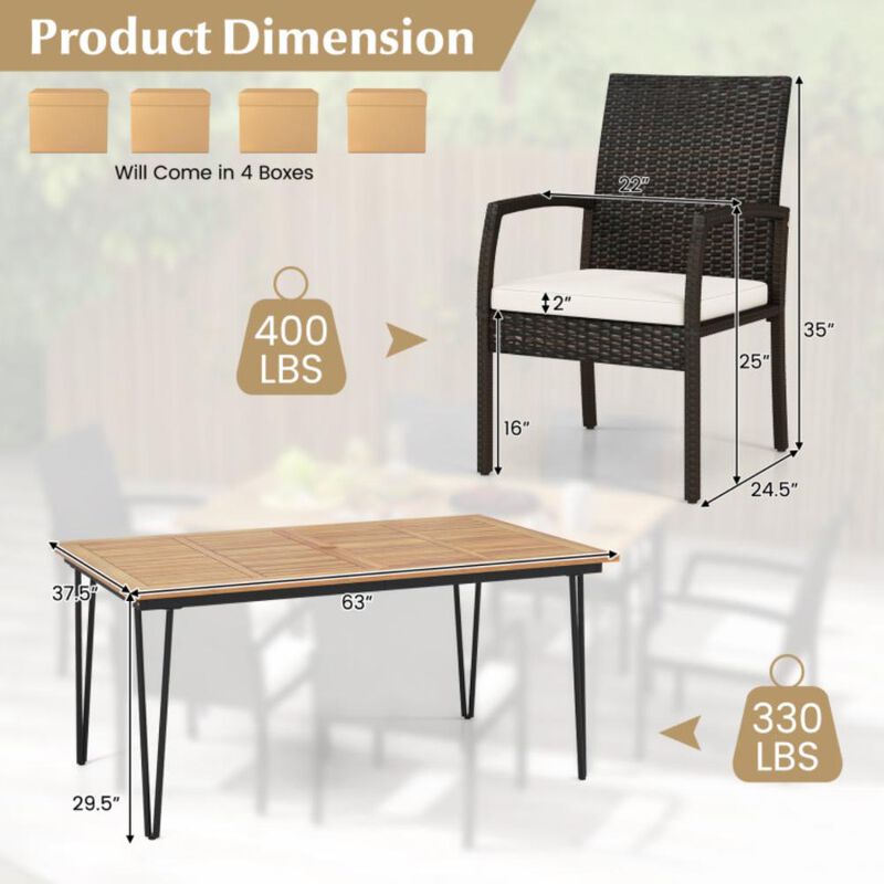 Hivvago 7 Pieces Patio Dining Set with Acacia Wood Dining Table for Porch Backyard Garden Poolside