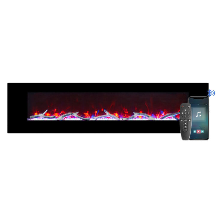 MONDAWE 72" Wall-Mounted Electric Fireplace 5120 BTU Heater with Bluetooth Speaker & Remote Control Adjustable Flame Color & Temperature Setting