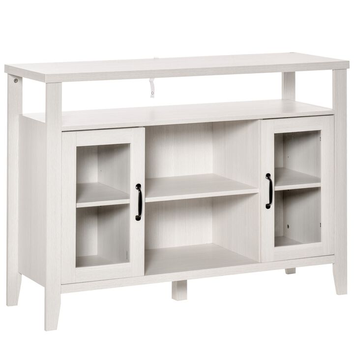 White Vintage Buffet: Sideboard Cabinet with Glass Doors and Shelves