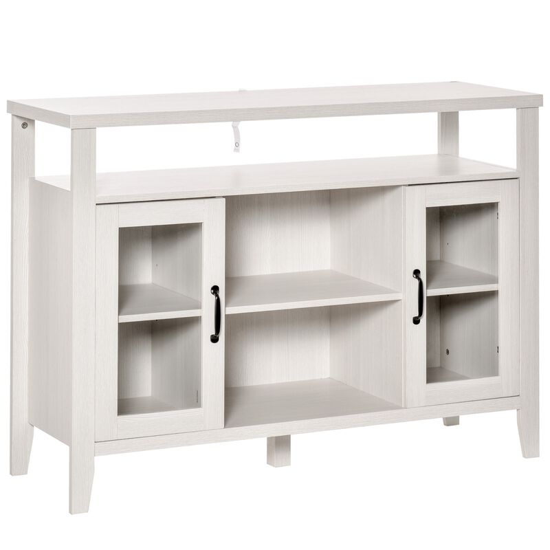 White Vintage Buffet: Sideboard Cabinet with Glass Doors and Shelves