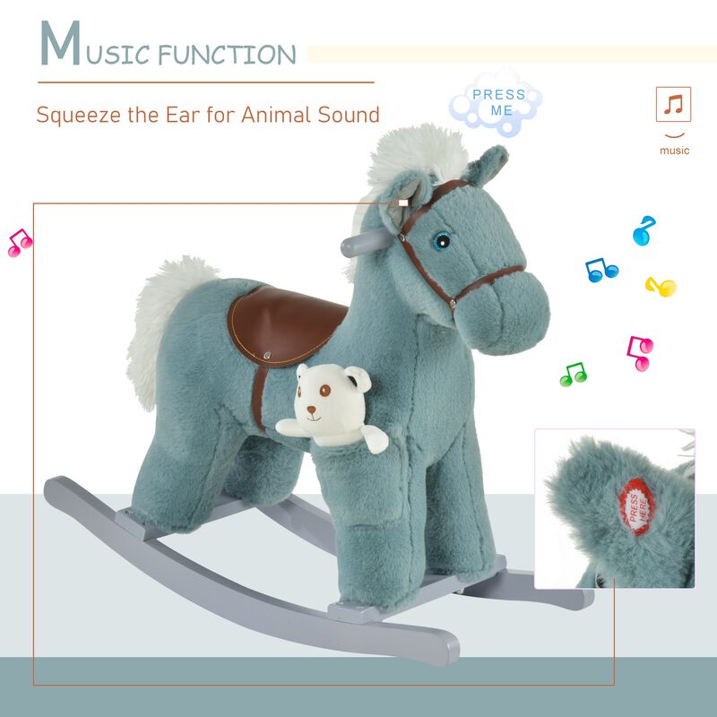 Blue Toddler Rocker: Plush Horse with Bear Toy and Sounds