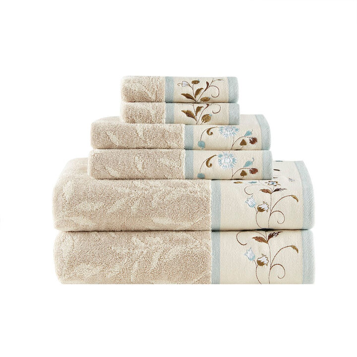 Gracie Mills Rogelio 6-Piece Floral Embroidered Cotton Jacquard Towel Set