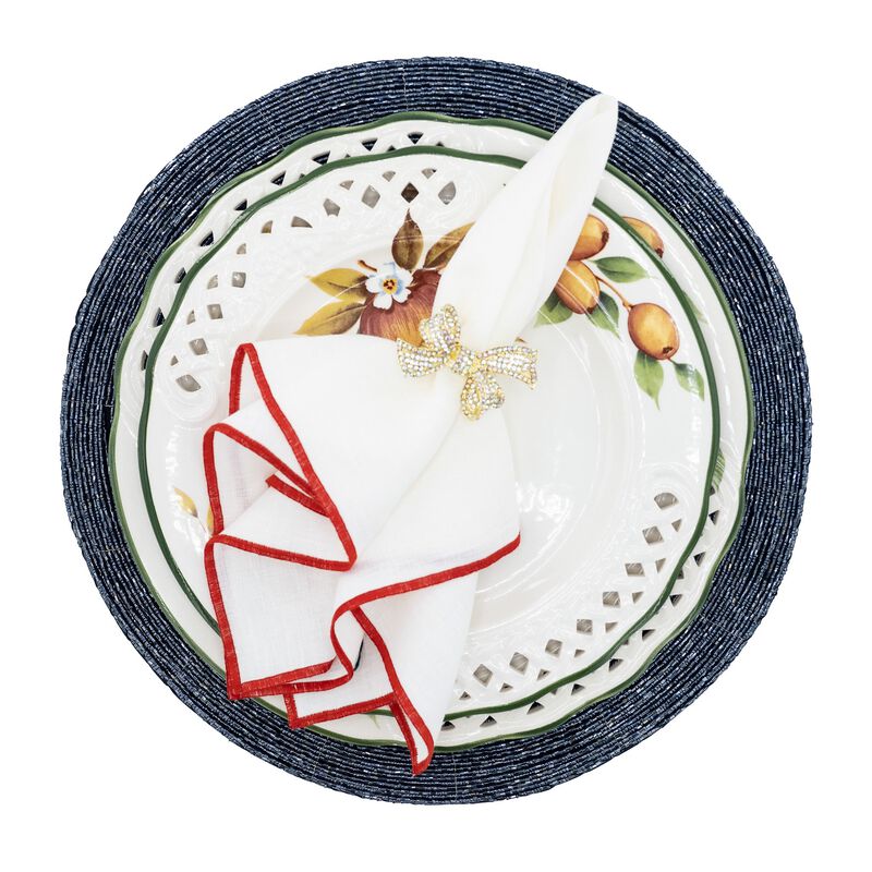 Linen Napkins With Red Stitch Edges, Set of 4
