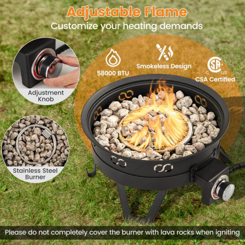 Hivvago 17 Inch Portable Gas Fire Pit with Folding Legs and Removable Grill for Camping-Black