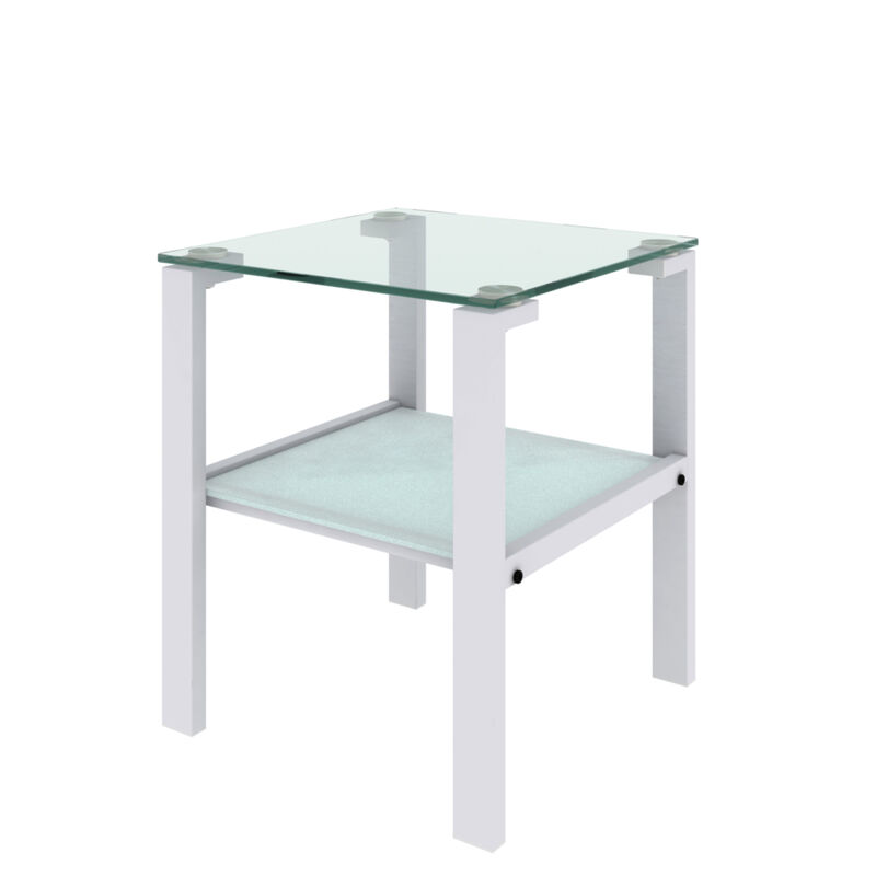 2-layer glass tea table, small round bedroom/living room corner side table, white