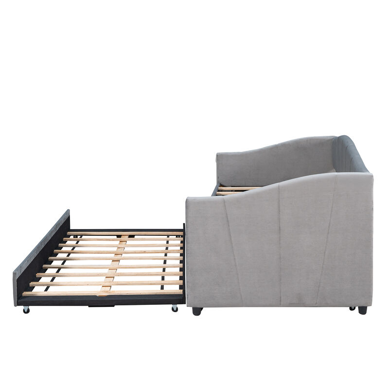 Merax Upholstered Daybed Sofa Bed Twin Size With Trundle Bed and Wood Slat