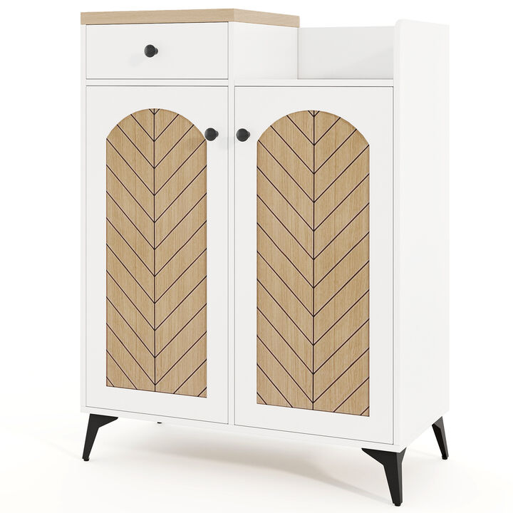 2-Door Shoe Rack Organizer with Drawer and 6 Removable Shelves