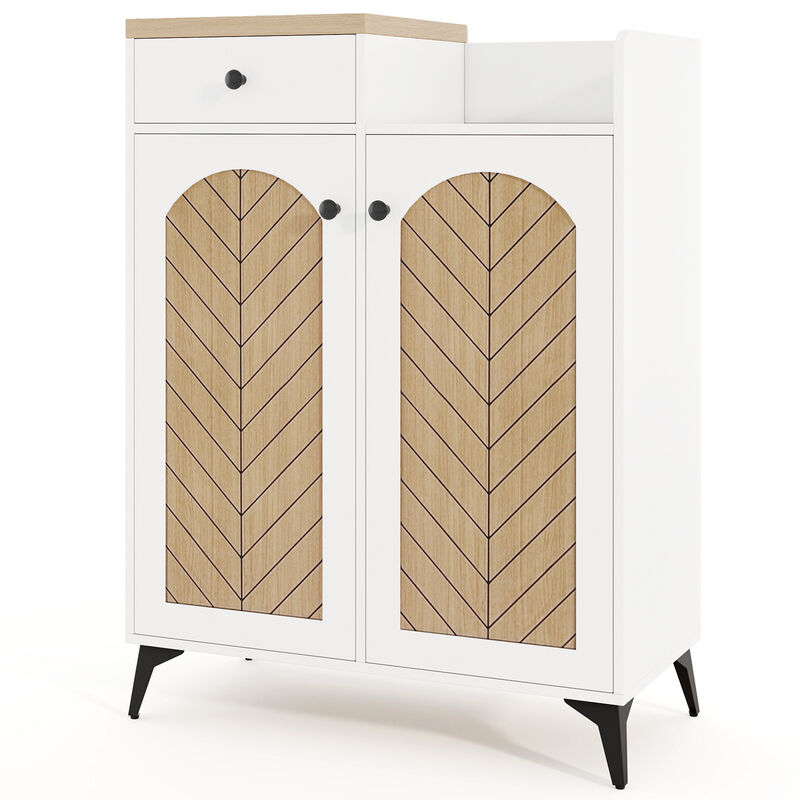 2-Door Shoe Rack Organizer with Drawer and 6 Removable Shelves
