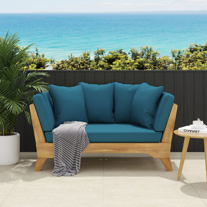 Merax Acacia Wood Patio Convertible Couch Sofa Bed