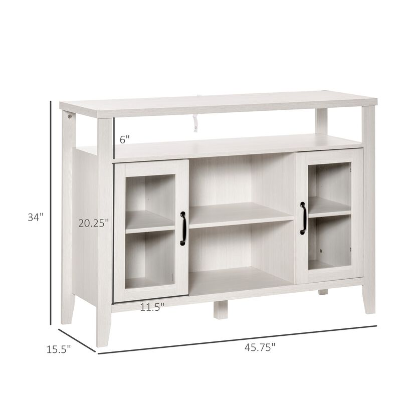 White Vintage Buffet: Sideboard Cabinet with Glass Doors and Shelves