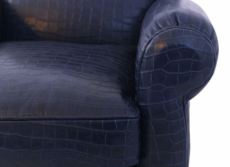 Pasargad Home Vicenza Collection Leather Wing Chair, Blue