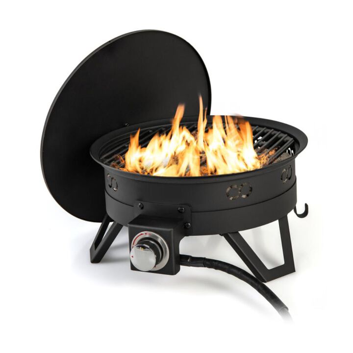 Hivvago 17 Inch Portable Gas Fire Pit with Folding Legs and Removable Grill for Camping-Black