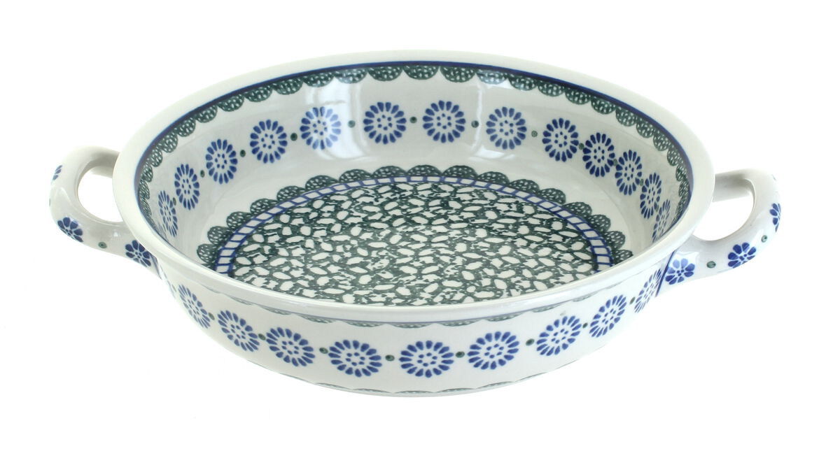 Blue Rose Polish Pottery Hummingbird Small Round Casserole with Handles