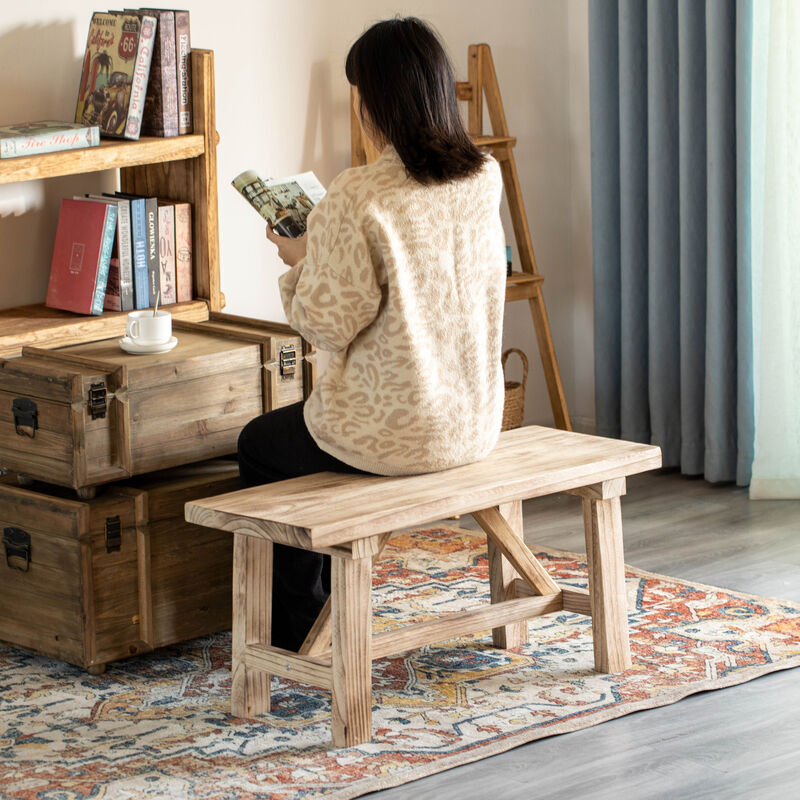 Vintiquewise 36'' Wooden Bench Farmhouse Entryway Organizer Retro Rustic Accent Seat Natural Wood Armless Design for Living Room Hallway Kitchen Dining Room Stylish & Practical Décor for Indoor Space