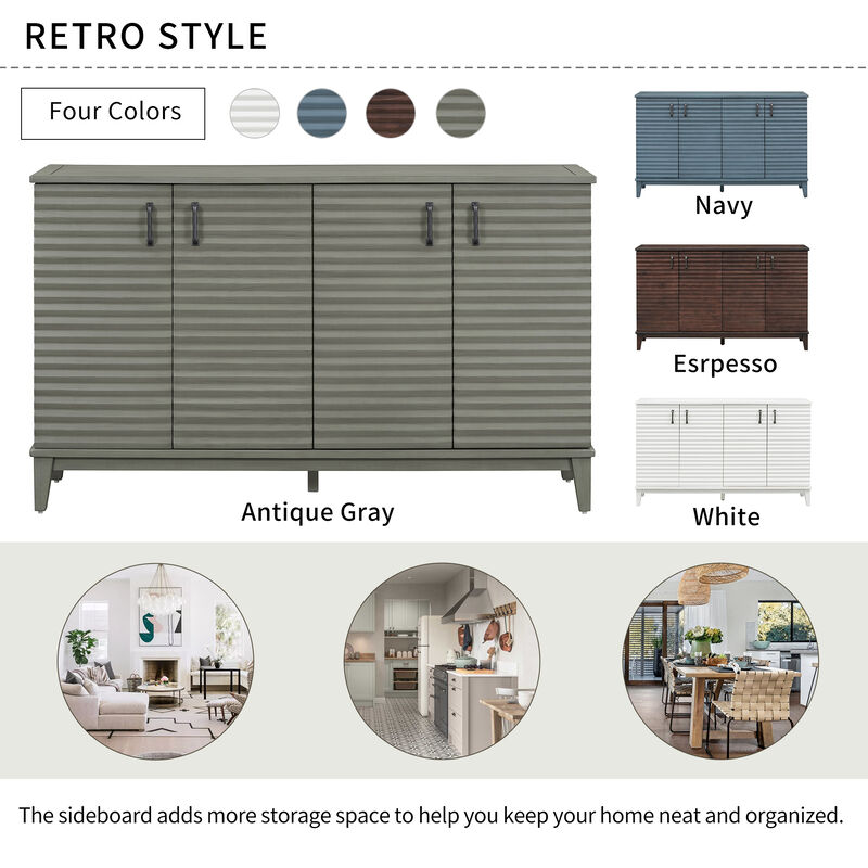 Clihome Sideboard with 4 Door Large Storage Buffet with Adjustable Shelves and Metal Handles for Kitchen, Living Room, Dining Room (Antique Gray)