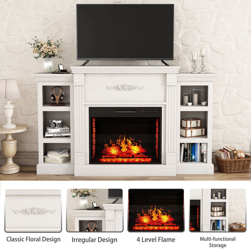 White TV Stand Fits TVs up to 75 in. with Electric Fireplace