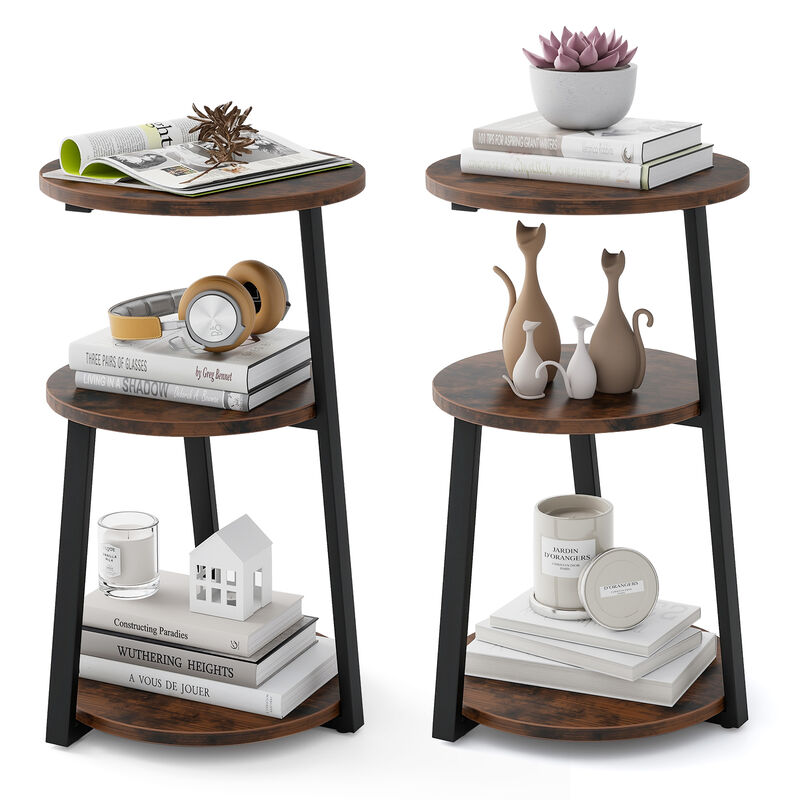 3-Tier Accent Round Side Table with Metal Frame