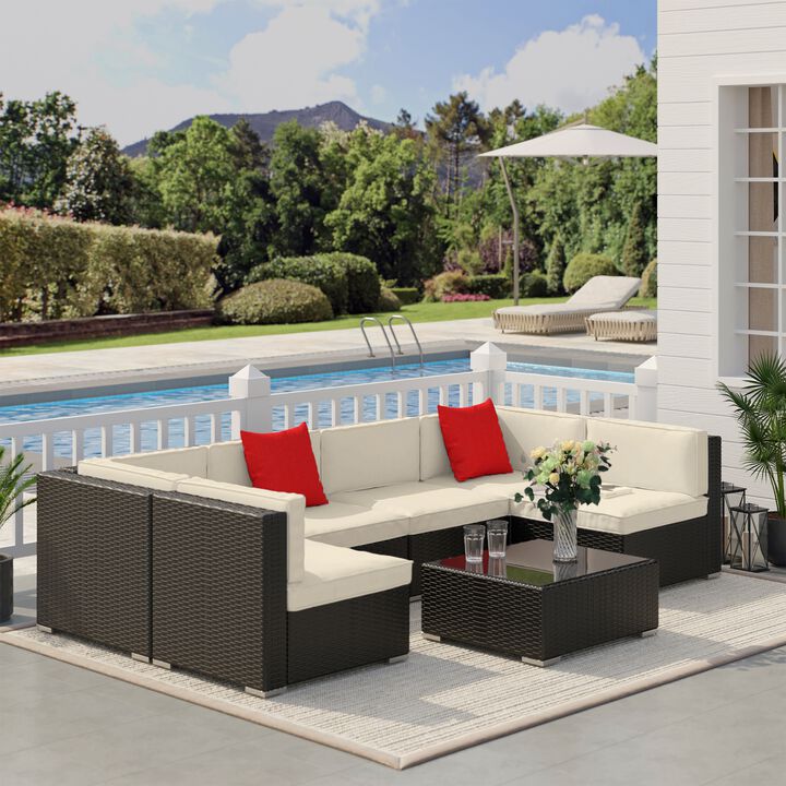7PC Rattan Wicker Sofa Set Sectional Couch Cushioned Furniture Patio Outdoor