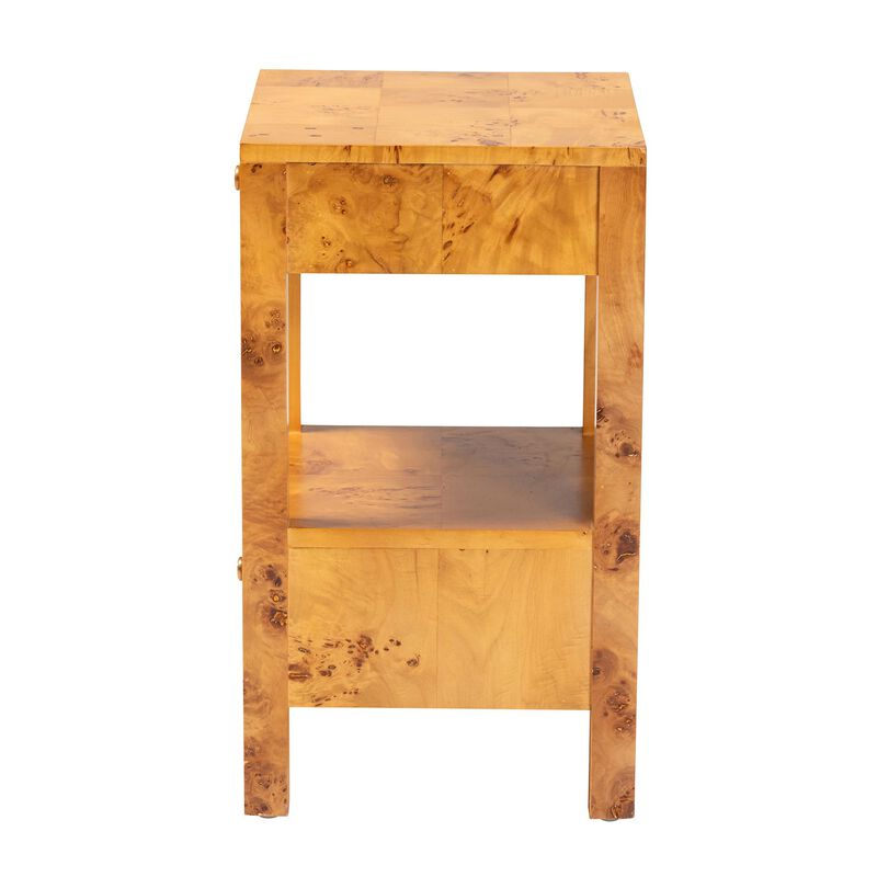 bali & pari Azmi Modern and Contemporary Natural Light Mappa Burl Wood 2 Drawer Nightstand