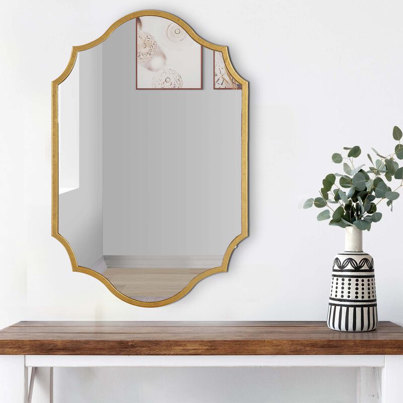 27 x 41 Modern Beveled Mirror in Classic Metal Frame, Gold Leaf Finish-Benzara